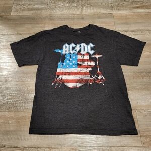 AC/DC Graphic Tee Shirt Boys Size XL Grey American Drum Set